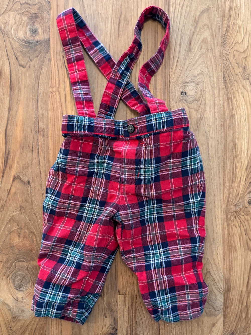 Janie & Jack Red Plaid Suspender Pants Babies 0-3 months